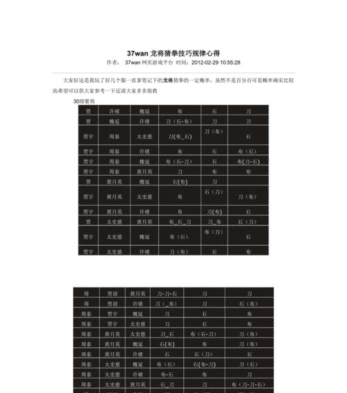 《以龙将猜拳必胜技巧全攻略》（掌握龙将猜拳的关键）